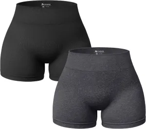 OQQ Women 2 Piece Shorts Butt Lifting High Waist Tummy Control Yoga Athletic Workout Shorts