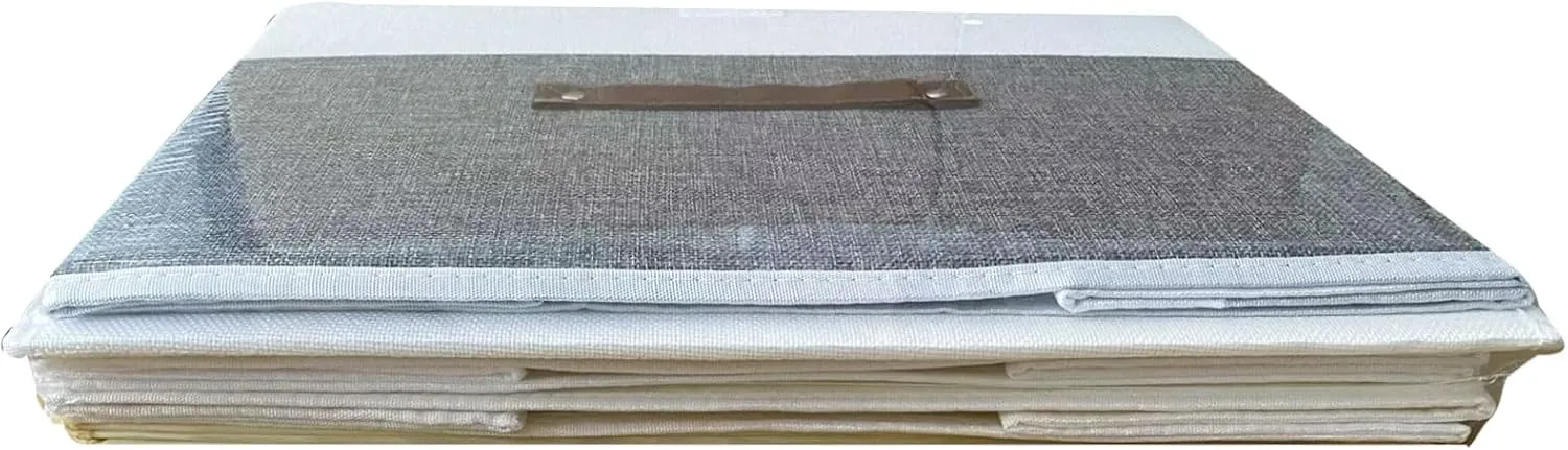 OUTBROS Foldable Storage Boxes, Large Linen Fabric, 15 x 9.8 x 9.8 inch, White/Grey, 3-Pack