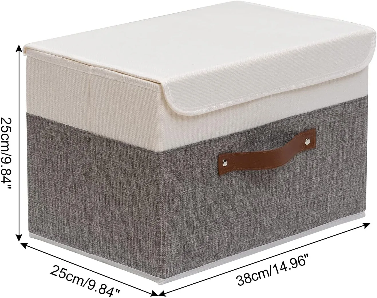 OUTBROS Foldable Storage Boxes, Large Linen Fabric, 15 x 9.8 x 9.8 inch, White/Grey, 3-Pack