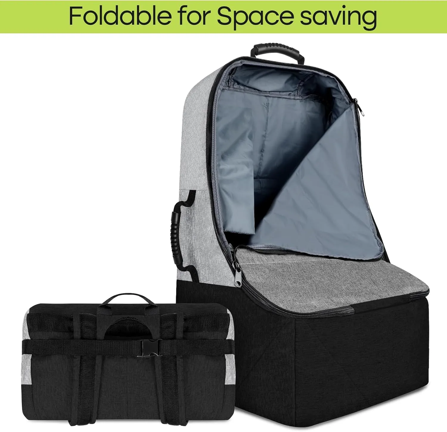 Padded Car Seat Travel Bag for Airplane, Heavy Duty Backpack for Air Travel, Water-Resistant Carrier with Shoulder Strap, Fits Most Car Seats (Grey Black)