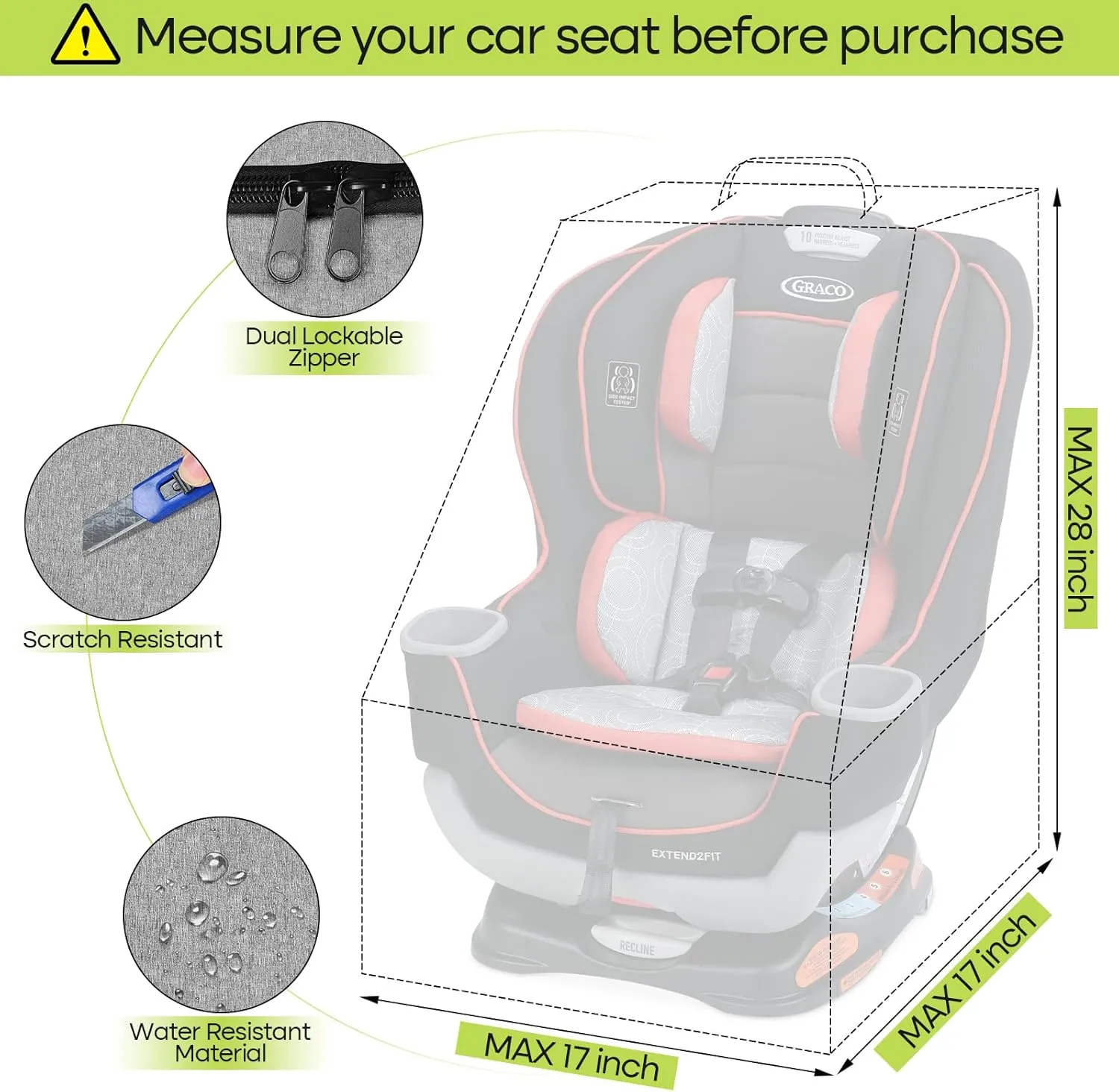 Padded Car Seat Travel Bag for Airplane, Heavy Duty Backpack for Air Travel, Water-Resistant Carrier with Shoulder Strap, Fits Most Car Seats (Grey Black)