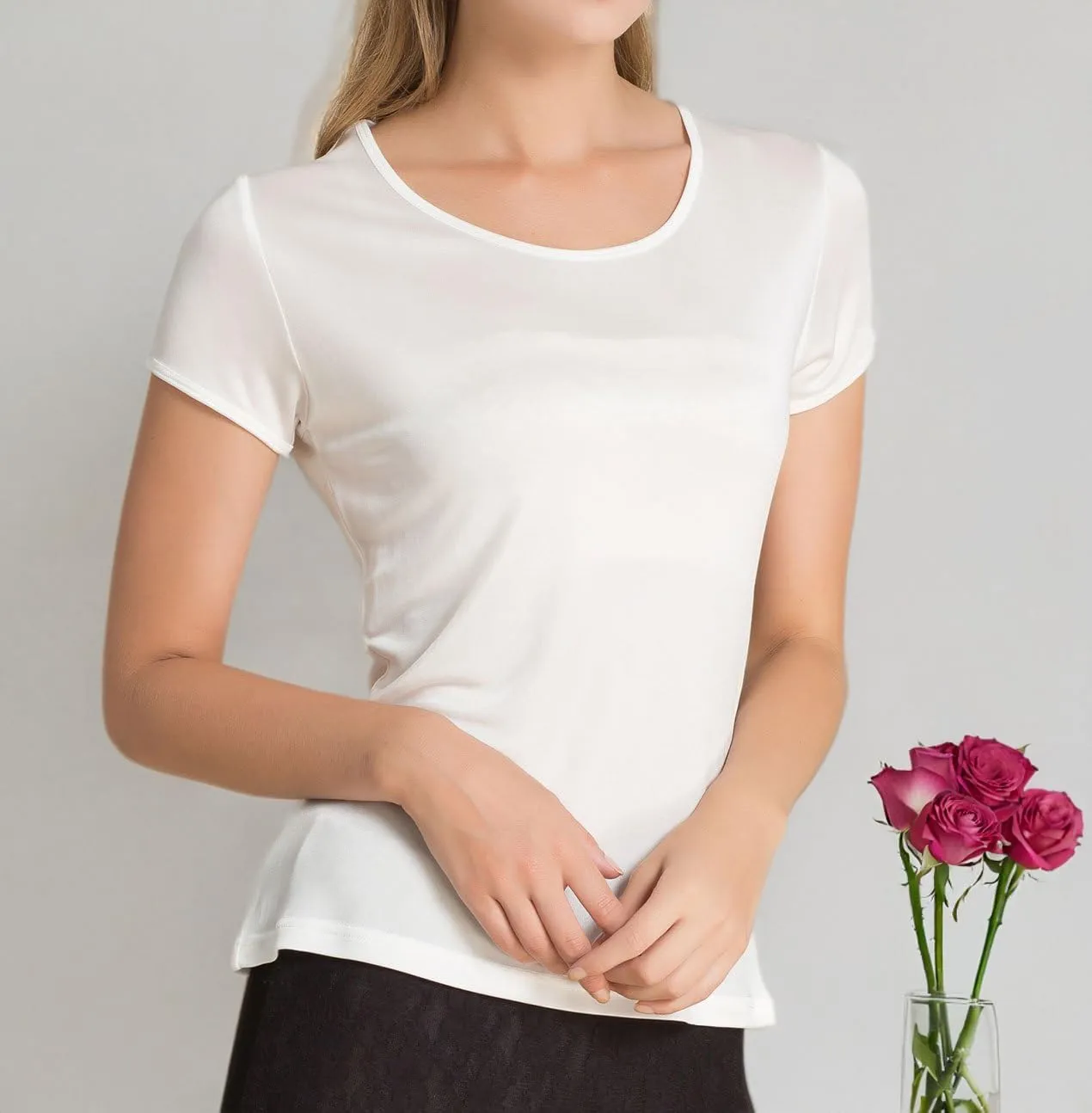 Paradise Silk Pure Silk Knitted Women's Round Neck Short Sleeve Tee