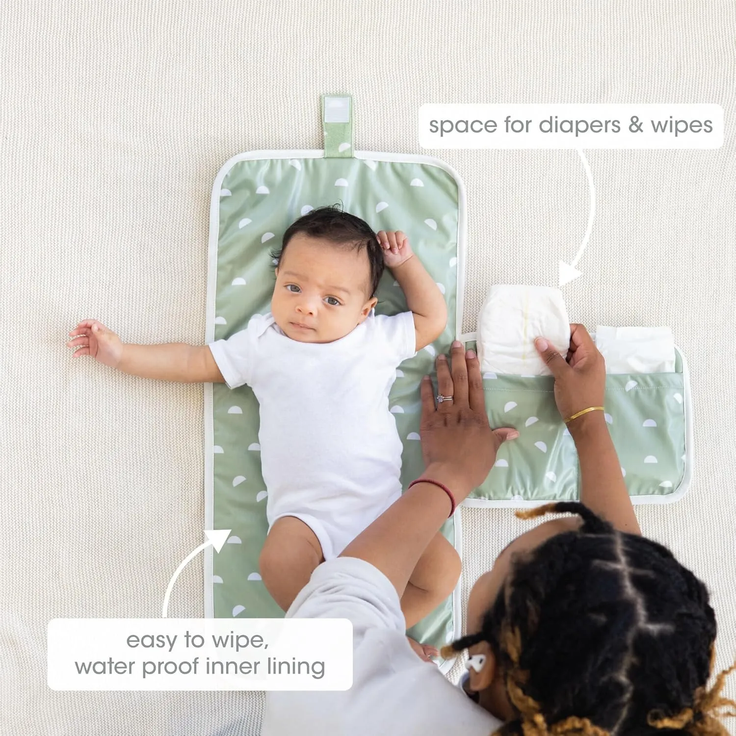 Pearhead Baby Travel Changing Pad, Wipeable and Portable Diaper Changing Mat, Newborn and Infant Changing Pad, Diaper Bag Essential, Sage Green