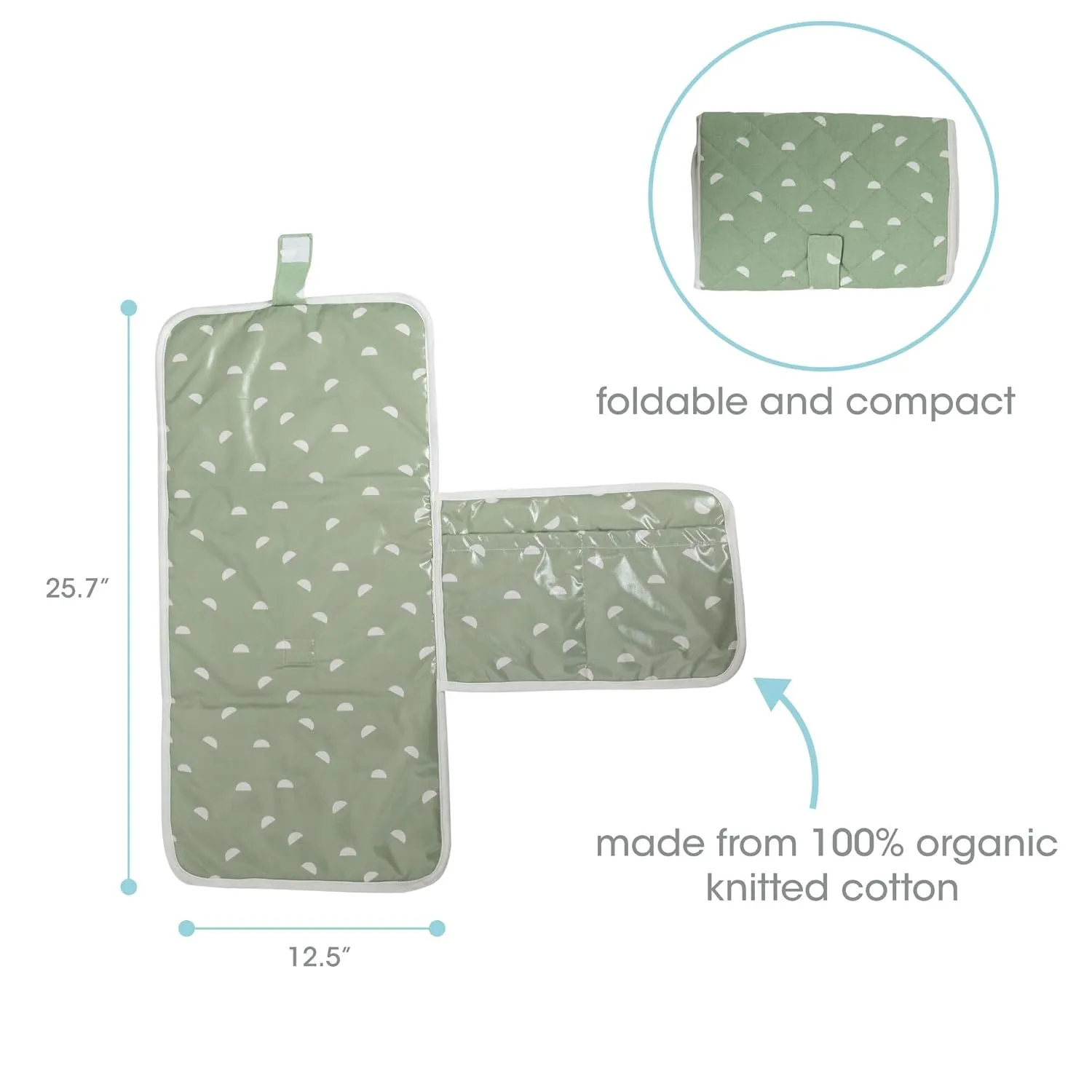 Pearhead Baby Travel Changing Pad, Wipeable and Portable Diaper Changing Mat, Newborn and Infant Changing Pad, Diaper Bag Essential, Sage Green