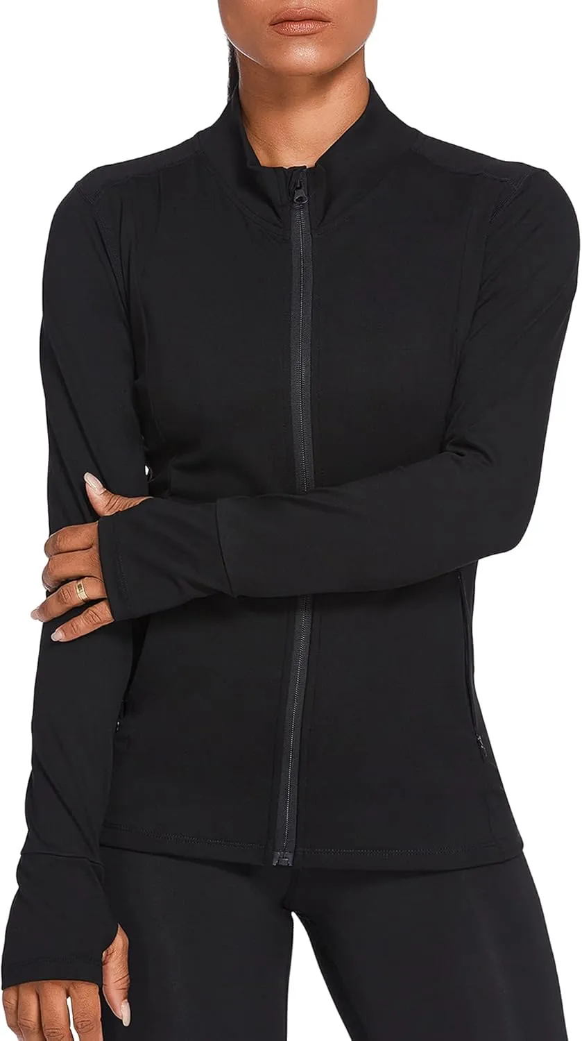 PINSPARK Women's Track Jacket Breathable Running Jacket Zip Up Sportswear Slim Fit Workout Tops