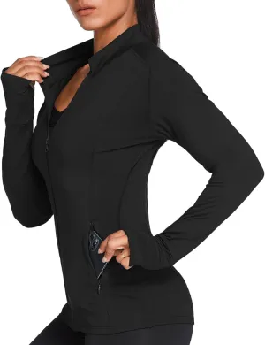 PINSPARK Women's Track Jacket Breathable Running Jacket Zip Up Sportswear Slim Fit Workout Tops