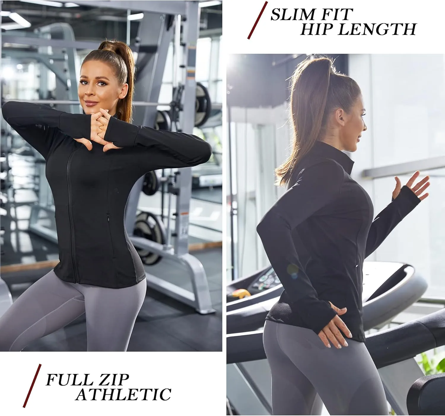 PINSPARK Women's Track Jacket Breathable Running Jacket Zip Up Sportswear Slim Fit Workout Tops