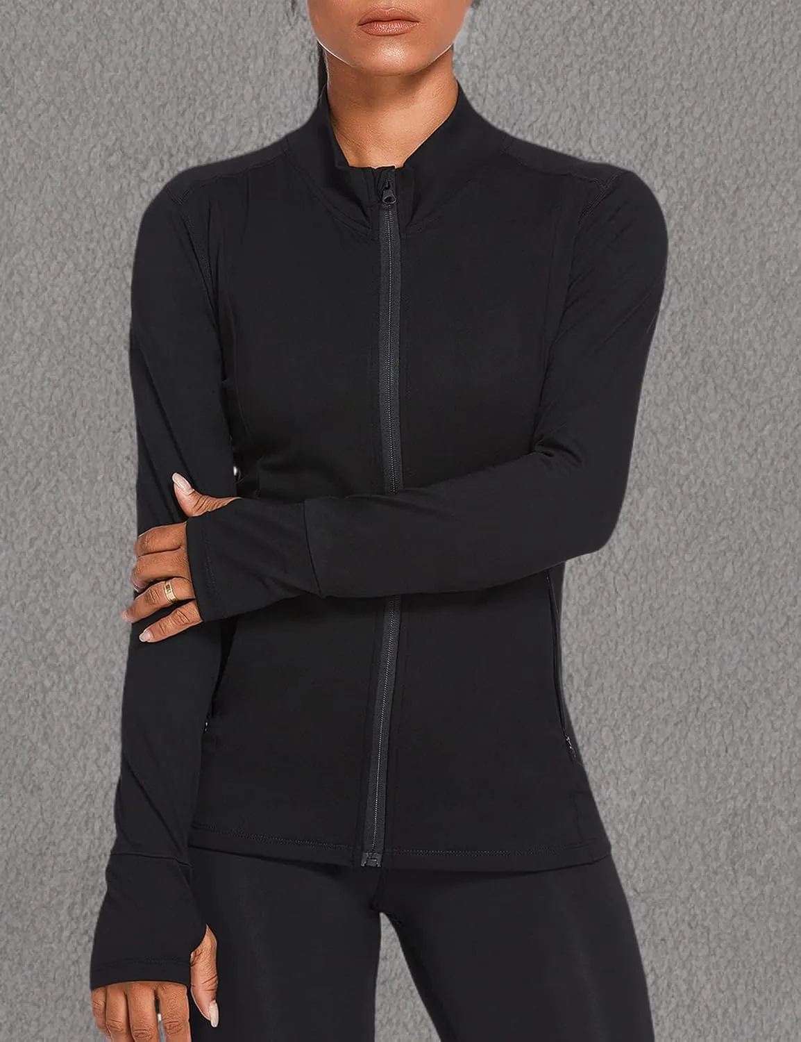PINSPARK Women's Track Jacket Breathable Running Jacket Zip Up Sportswear Slim Fit Workout Tops