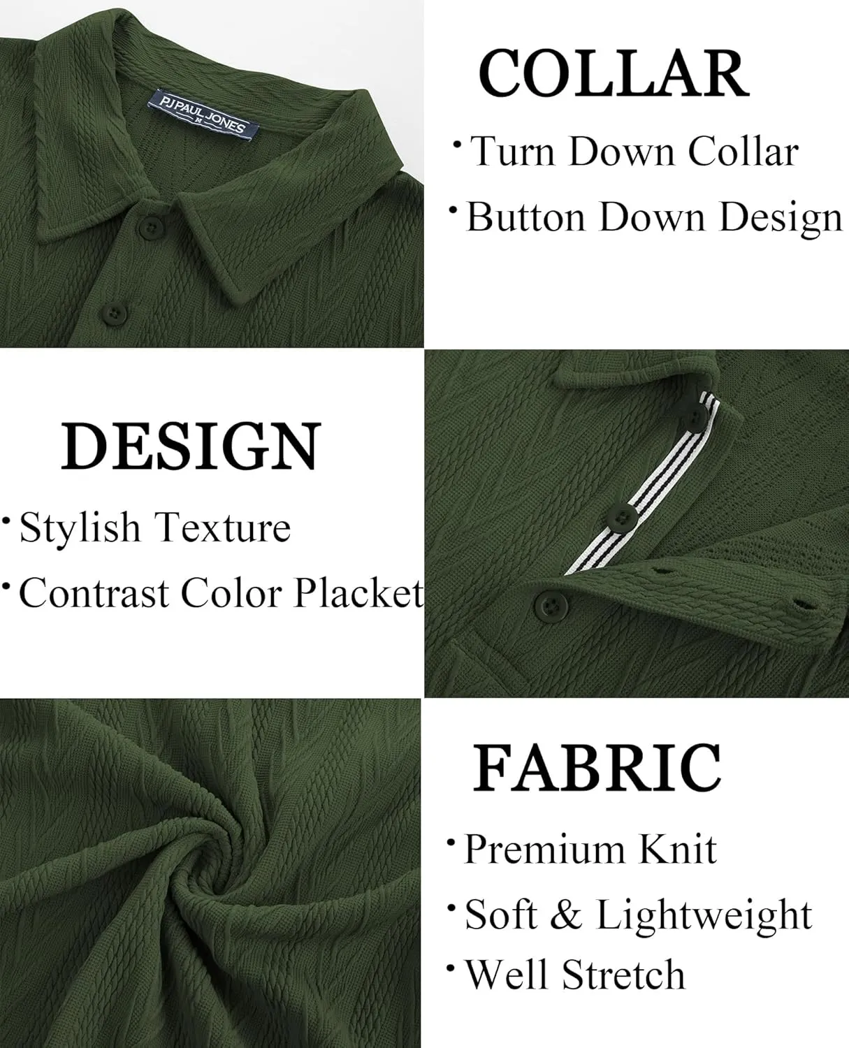 PJ PAUL JONES Men's Textured Knit Polo Shirt Short Sleeve Regular Fit Stretch Collared Summer Shirts
