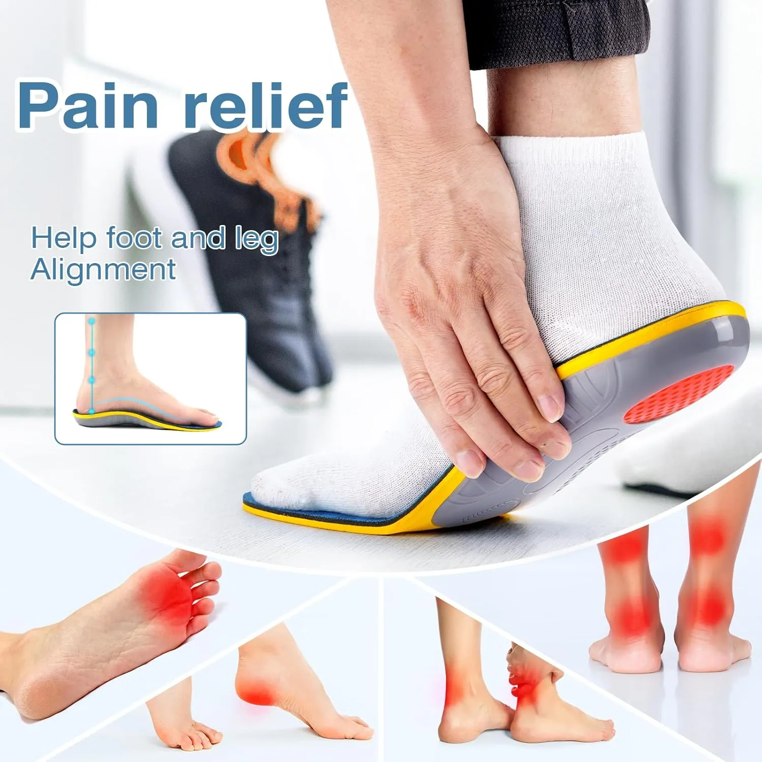 Plantar Fasciitis Insoles Arch Support Inserts Orthotics for Flat Feet Arch Pain Pronation for Work Boot Shoe for Men Women (Men 6-6 1/2 | Women 8-8 1/2-(250mm))