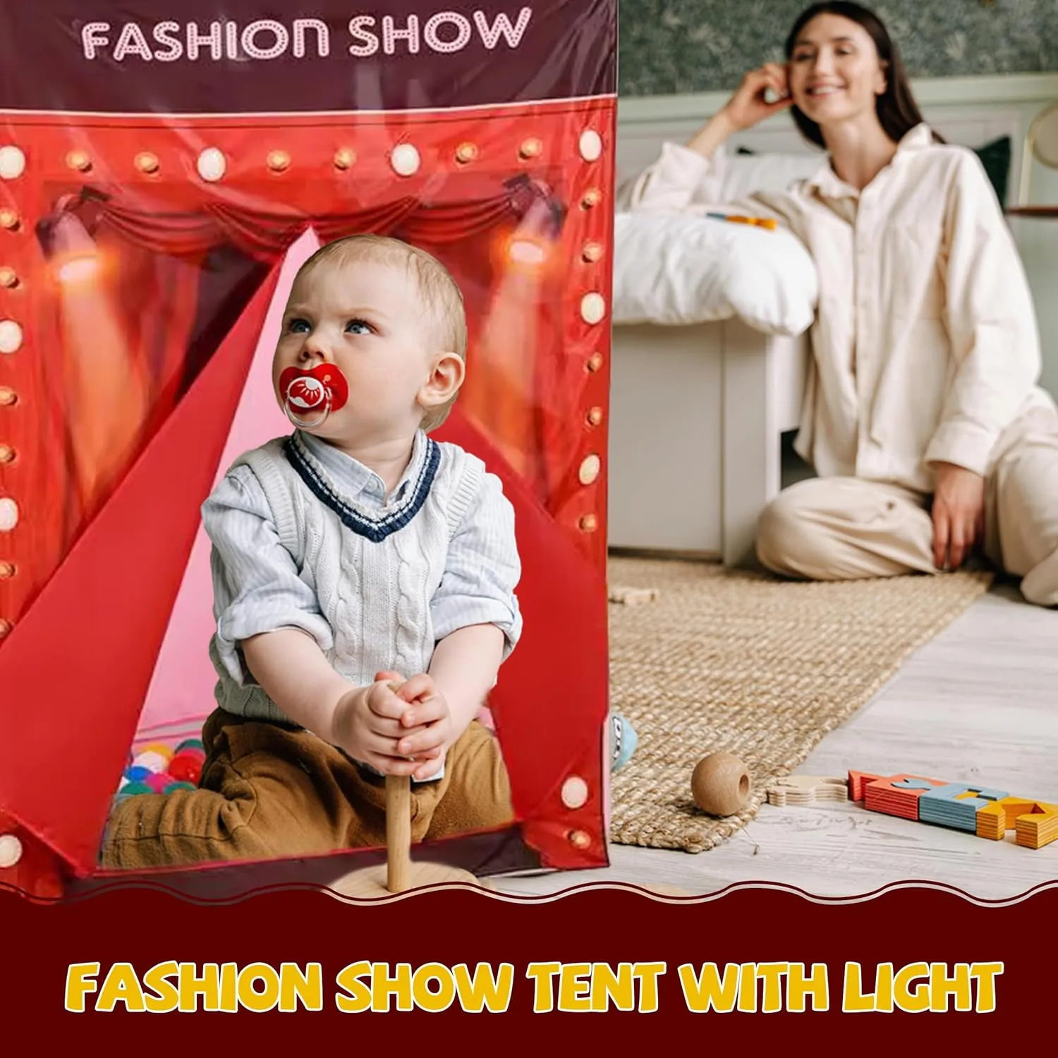 Play Tent with Light, Kids Foldable House, Indoor Princess KidsTent, Fashion Show Tent with Light