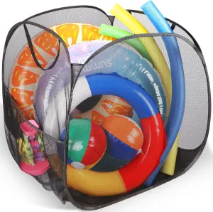 Pool Toy Storage, Outdoor Pool Float Storage Organizer, High Capacity 32x32x32 Inch Pool Storage Bin with Side Pocket for Pool Noodles, Floats, Beach Balls and other Swim Accessories