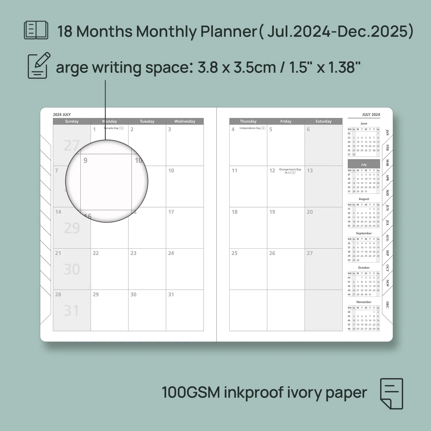 POPRUN Monthly Planner 2024-2025 (8.5" x 6.5"), 18-Month Calendar Book (Jul.2024-Dce.2025) Soft Cover, Calendar Planner with Monthly Tabs & Pocket, 100 GSM Paper - Burgundy