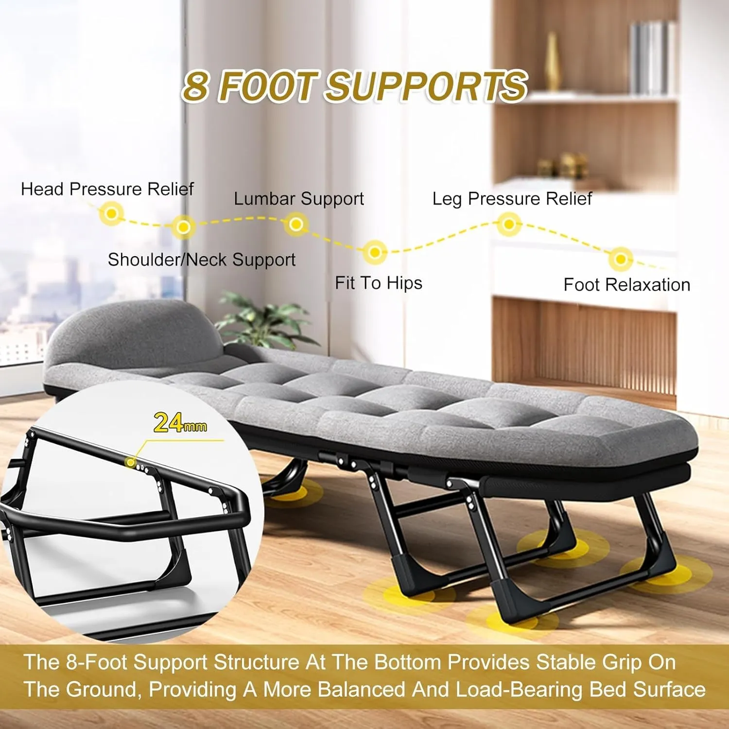 Portable Folding Camping Cot,Tent Folding Cot, Heavy Duty Outdoor Bed,with Cushion and Pillow,for Sleeping and Outdoor Recreation,190x65cm