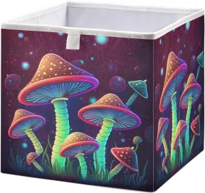 Psychedelic-magic-mushrooms Foldable Fabric Cloth Strong Sturdy Storage Cube Basket Bins Organizer with Handles, For Home Shelf Closet And Toys Storage 11x11x11in