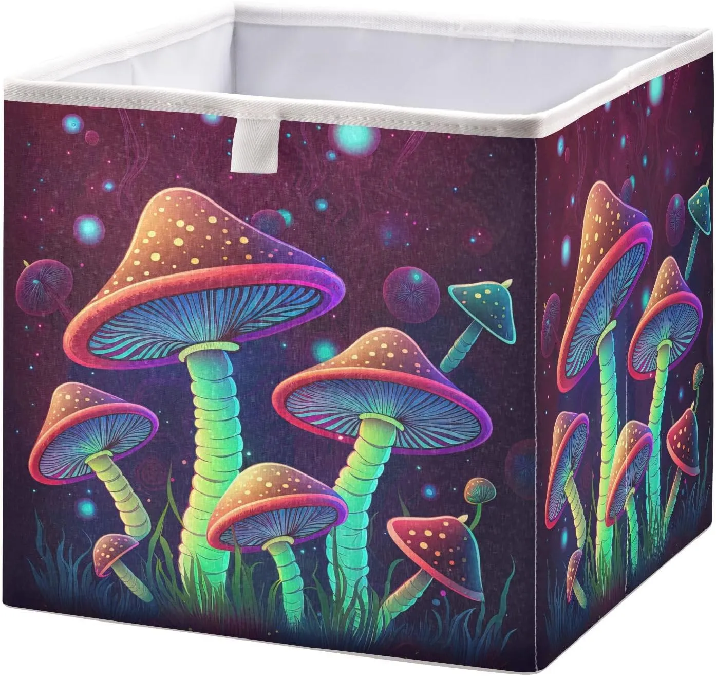 Psychedelic-magic-mushrooms Foldable Fabric Cloth Strong Sturdy Storage Cube Basket Bins Organizer with Handles, For Home Shelf Closet And Toys Storage 11x11x11in