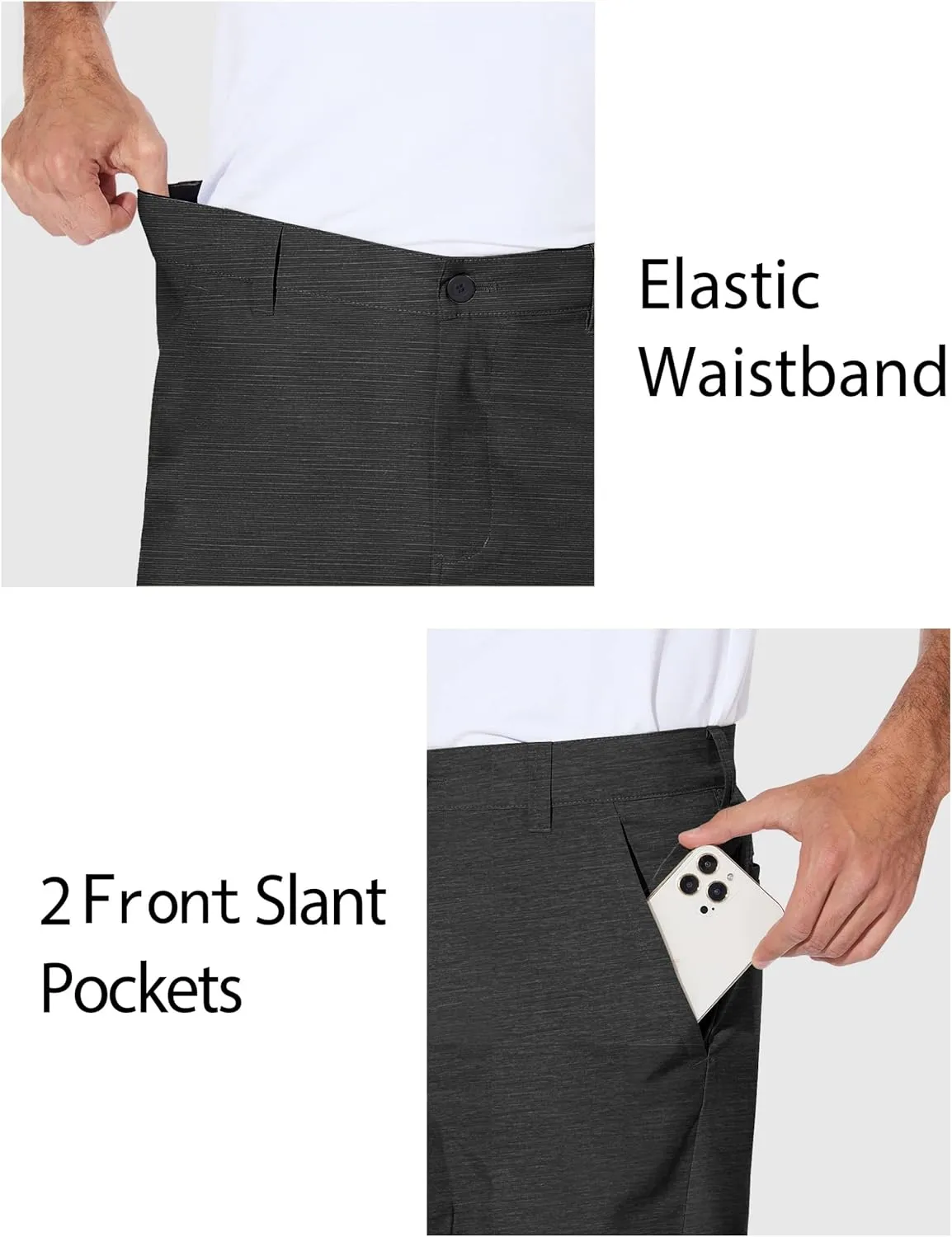 PULI Men's Stretch Golf Short Quick Dry Dress Casual Lightweight Flat Front 10" Summer Hybrid Shorts with Pockets