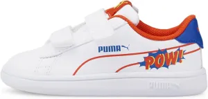 PUMA unisex child Smash 2 Hook and Loop Sneaker, Puma White-cherry Tomato-victoria Blue, 4 Toddler US