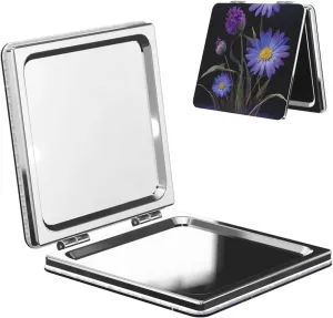 Purple Flowers Portable Pocket Cosmetic Mirror-Compact and Light, It is A Necessary Thing to Go Out for Beauty and Makeup