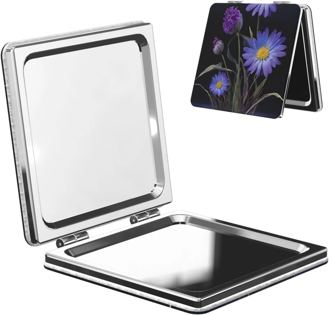 Purple Flowers Portable Pocket Cosmetic Mirror-Compact and Light, It is A Necessary Thing to Go Out for Beauty and Makeup