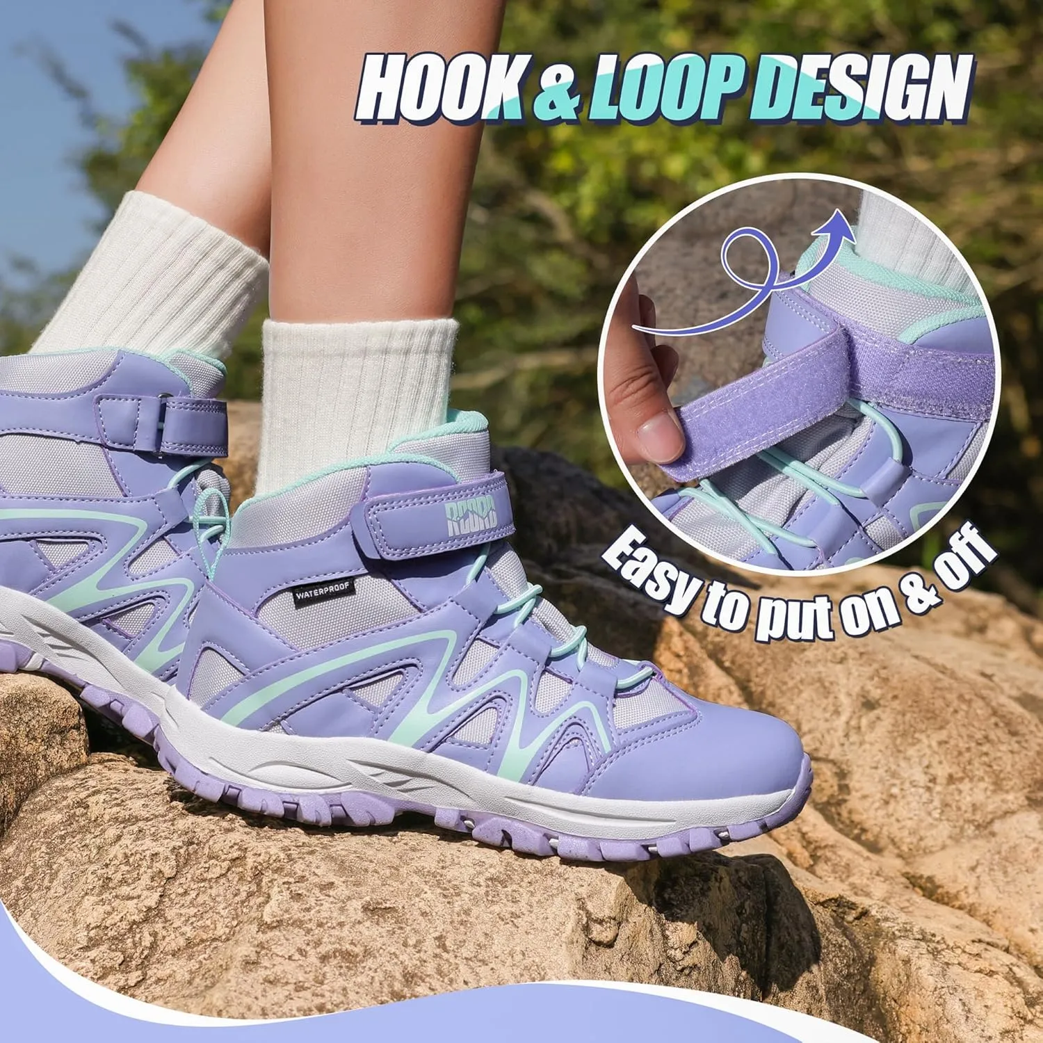 R CORD Kids Hiking Boots Kids Hiking Shoes Girls Hiking Boots Waterproof Non-Slip Girls Hiking Shoes for Outdoor Rugged Quick Closure Durable TPR Traction Outsole