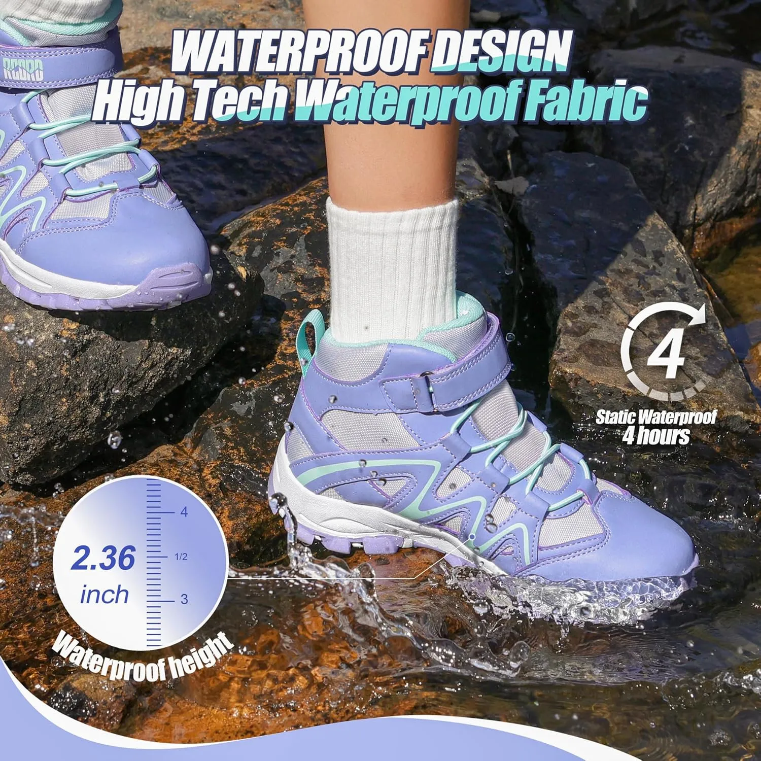 R CORD Kids Hiking Boots Kids Hiking Shoes Girls Hiking Boots Waterproof Non-Slip Girls Hiking Shoes for Outdoor Rugged Quick Closure Durable TPR Traction Outsole