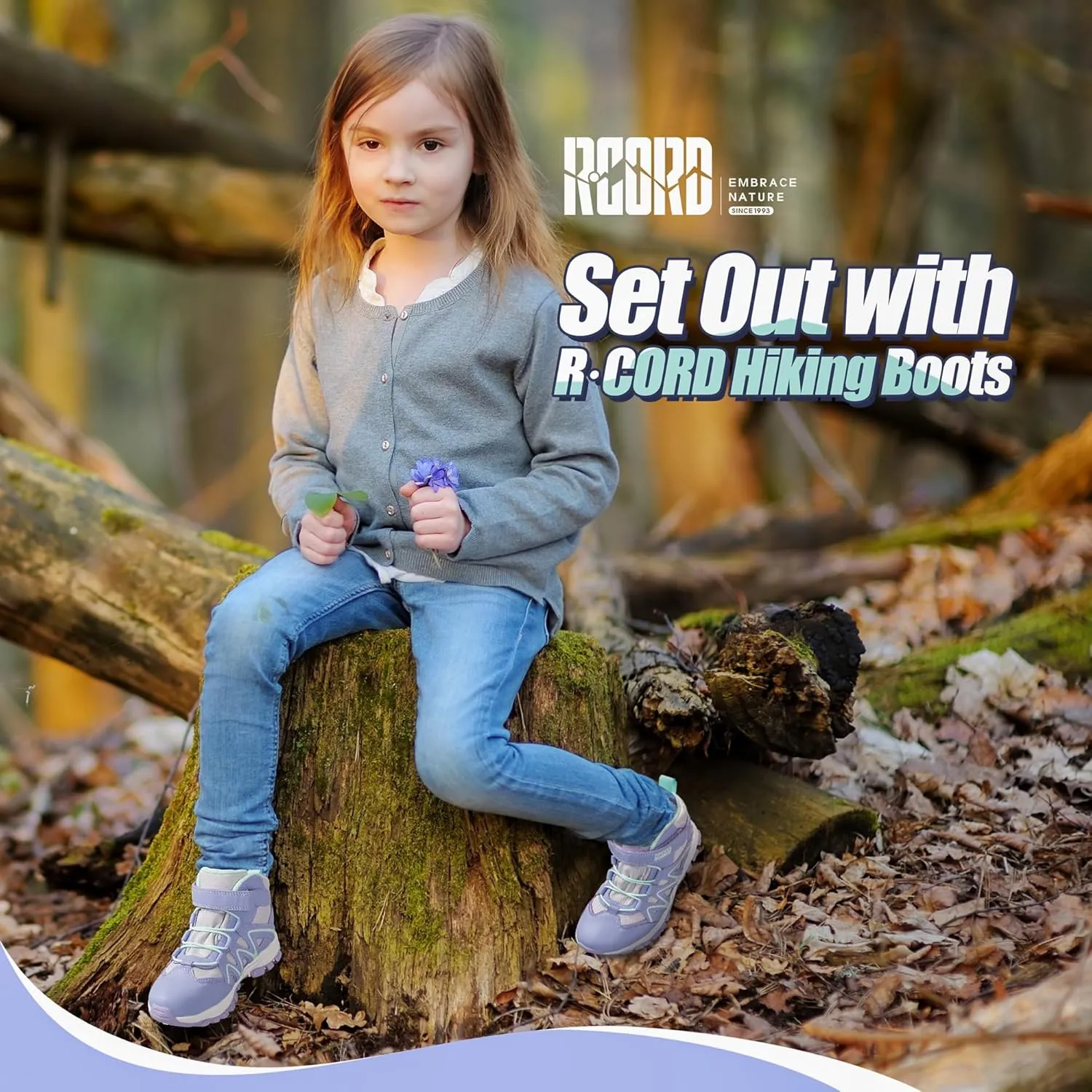 R CORD Kids Hiking Boots Kids Hiking Shoes Girls Hiking Boots Waterproof Non-Slip Girls Hiking Shoes for Outdoor Rugged Quick Closure Durable TPR Traction Outsole