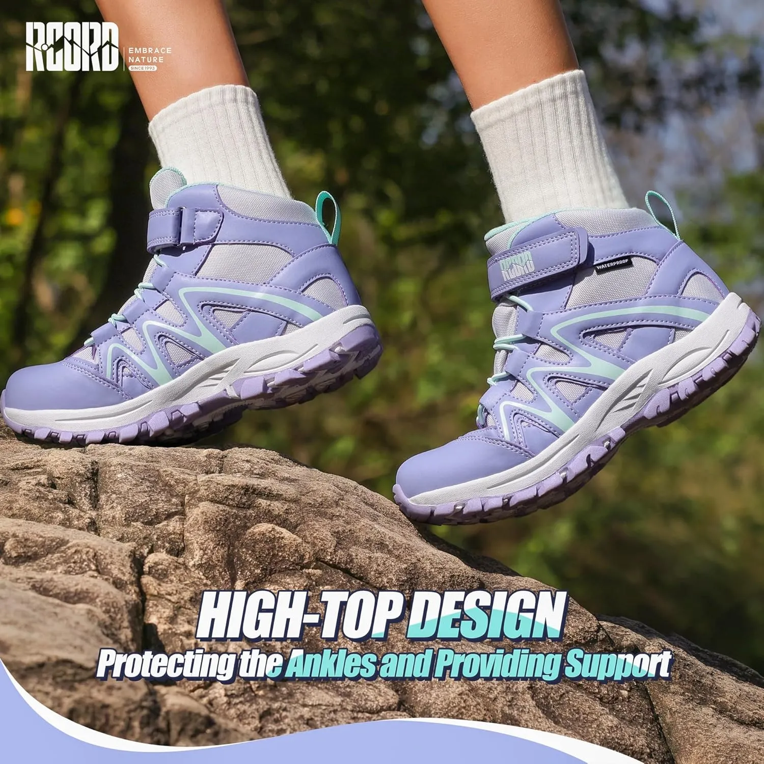 R CORD Kids Hiking Boots Kids Hiking Shoes Girls Hiking Boots Waterproof Non-Slip Girls Hiking Shoes for Outdoor Rugged Quick Closure Durable TPR Traction Outsole