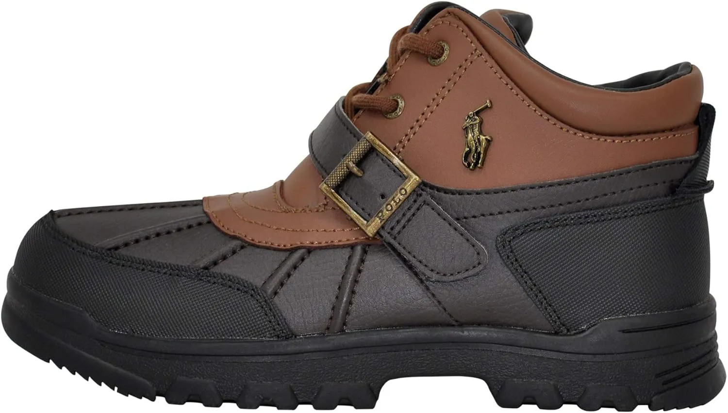 RALPH LAUREN Boy's Dover Boot, Chocolate/Tan Leather Combat