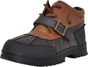 RALPH LAUREN Boy's Dover Boot, Chocolate/Tan Leather Combat
