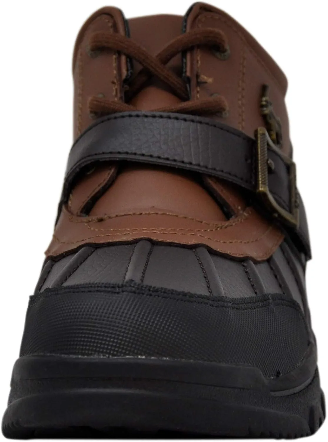 RALPH LAUREN Boy's Dover Boot, Chocolate/Tan Leather Combat