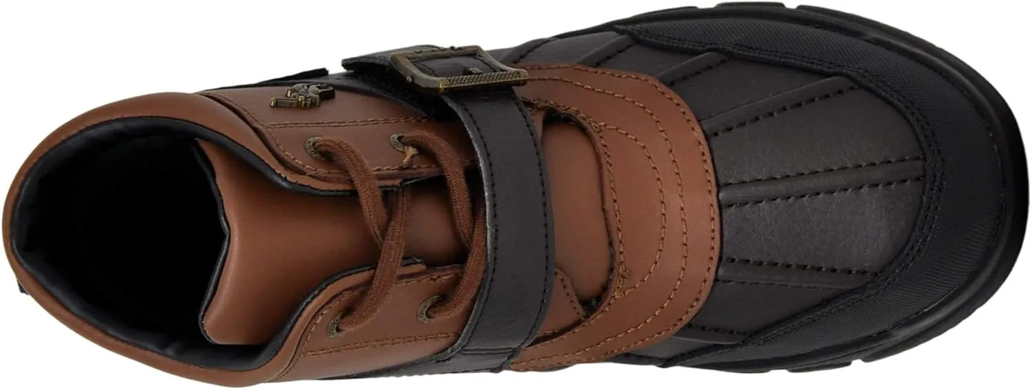 RALPH LAUREN Boy's Dover Boot, Chocolate/Tan Leather Combat