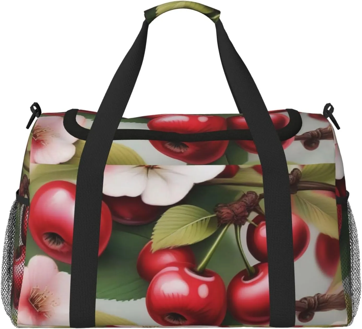 Realistic Cherry Florals Print Travel Duffel Bag for Men & Women, Foldable Travel Bags and Spacious Weekender Tote Bag for Storage Toiletry Luggage Personal Item