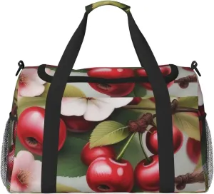 Realistic Cherry Florals Print Travel Duffel Bag for Men & Women, Foldable Travel Bags and Spacious Weekender Tote Bag for Storage Toiletry Luggage Personal Item