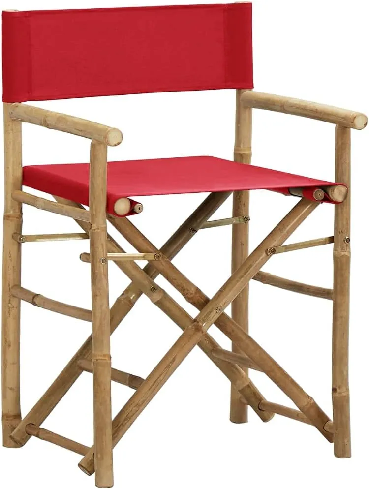 Red Bamboo Folding Director's Chairs 2-Pack Outdoor Patio Furniture with Polyester Fabric Seat, Portable Lounge Chairs for Camping Beach Poolside (23.6"x17.7"x34.6")