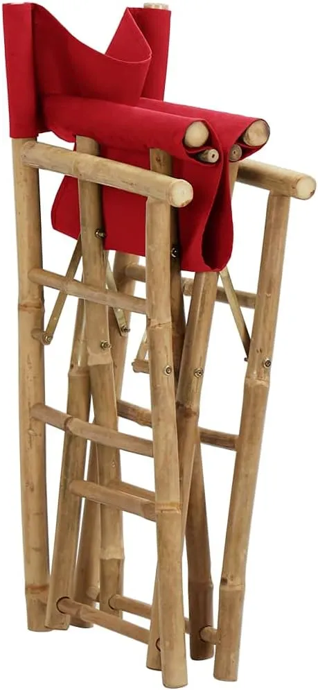 Red Bamboo Folding Director's Chairs 2-Pack Outdoor Patio Furniture with Polyester Fabric Seat, Portable Lounge Chairs for Camping Beach Poolside (23.6"x17.7"x34.6")