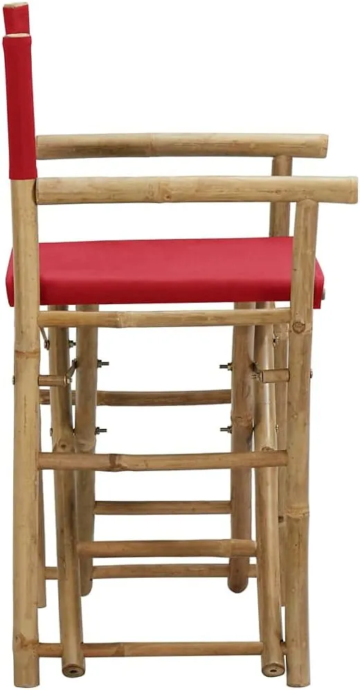 Red Bamboo Folding Director's Chairs 2-Pack Outdoor Patio Furniture with Polyester Fabric Seat, Portable Lounge Chairs for Camping Beach Poolside (23.6"x17.7"x34.6")