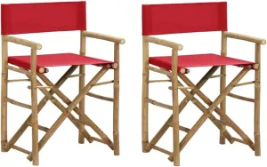 Red Bamboo Folding Director's Chairs 2-Pack Outdoor Patio Furniture with Polyester Fabric Seat, Portable Lounge Chairs for Camping Beach Poolside (23.6"x17.7"x34.6")