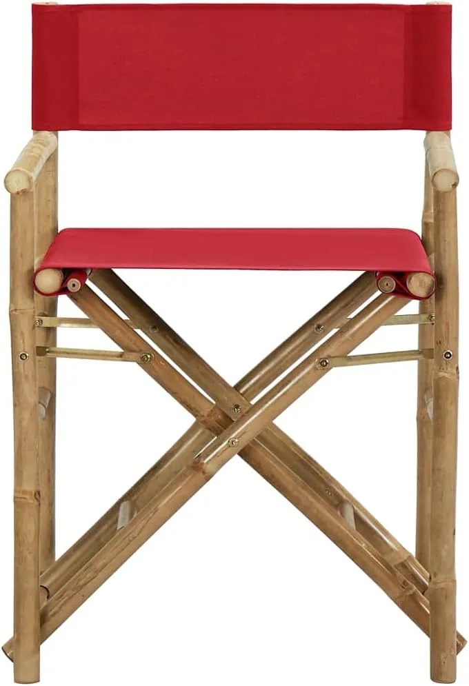 Red Bamboo Folding Director's Chairs 2-Pack Outdoor Patio Furniture with Polyester Fabric Seat, Portable Lounge Chairs for Camping Beach Poolside (23.6"x17.7"x34.6")