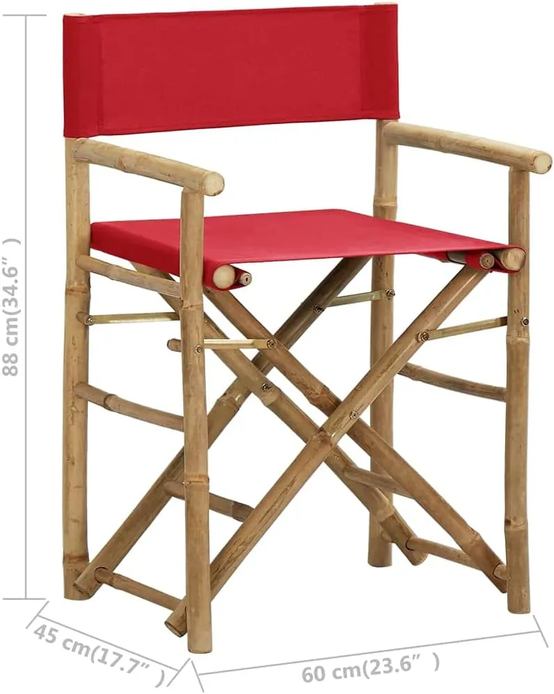 Red Bamboo Folding Director's Chairs 2-Pack Outdoor Patio Furniture with Polyester Fabric Seat, Portable Lounge Chairs for Camping Beach Poolside (23.6"x17.7"x34.6")