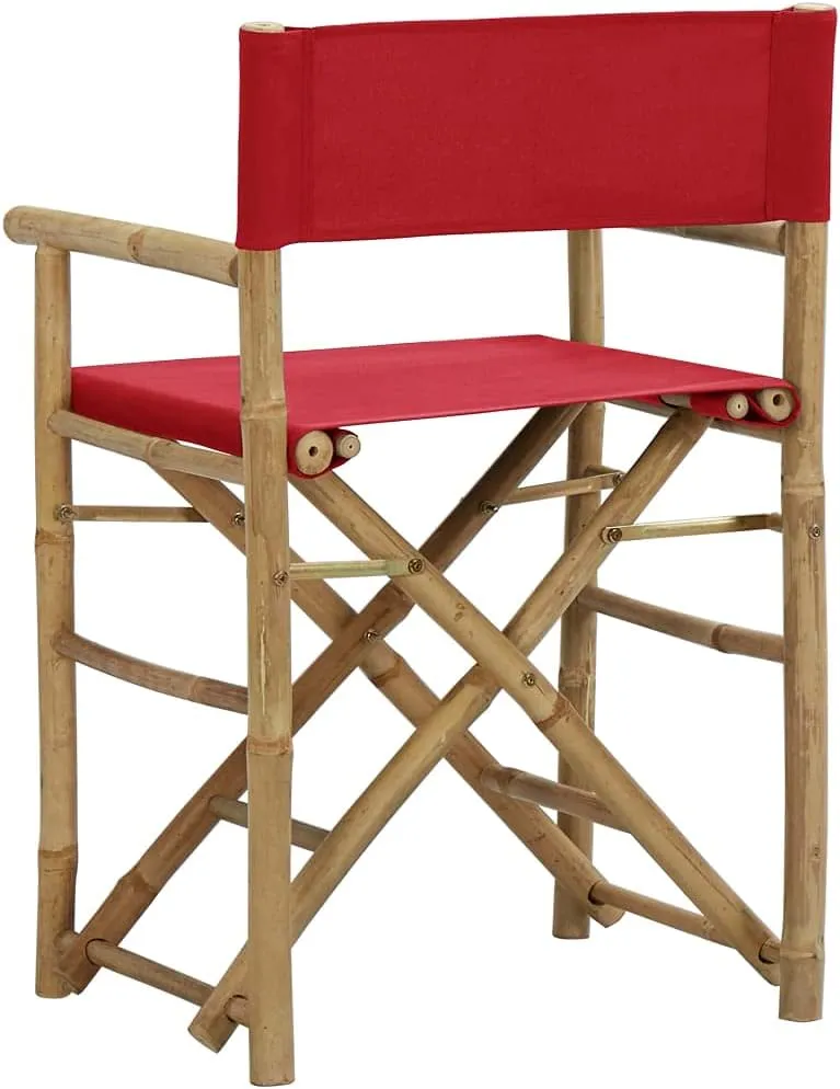 Red Bamboo Folding Director's Chairs 2-Pack Outdoor Patio Furniture with Polyester Fabric Seat, Portable Lounge Chairs for Camping Beach Poolside (23.6"x17.7"x34.6")