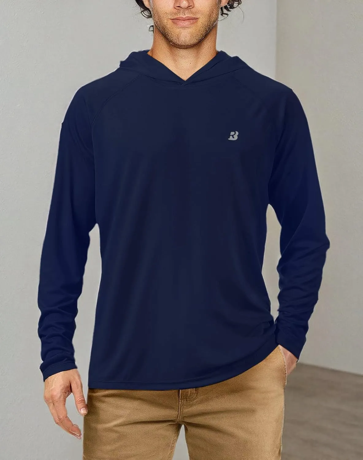 Roadbox UPF 50  Fishing Shirts for Men, Long Sleeve UV Sun Protection Hoodie, Outdoor Hiking Running Swimming Rash Guard