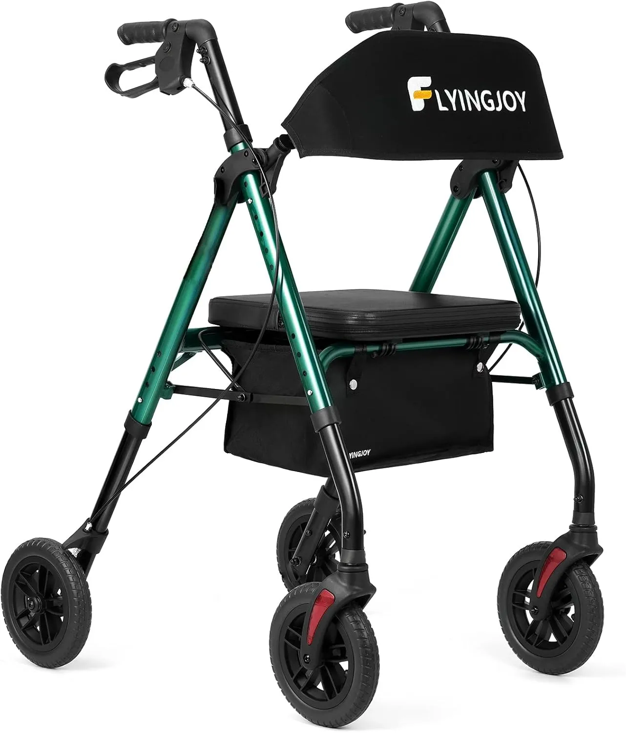 Rollator Walker Green 8" Large 4 Wheels Rollator Walkers for Seniors with Seat Locking Brakes Adjustable Seat and Arms Aluminum Medical Walker Foldable Removable Back Support 300 lbs