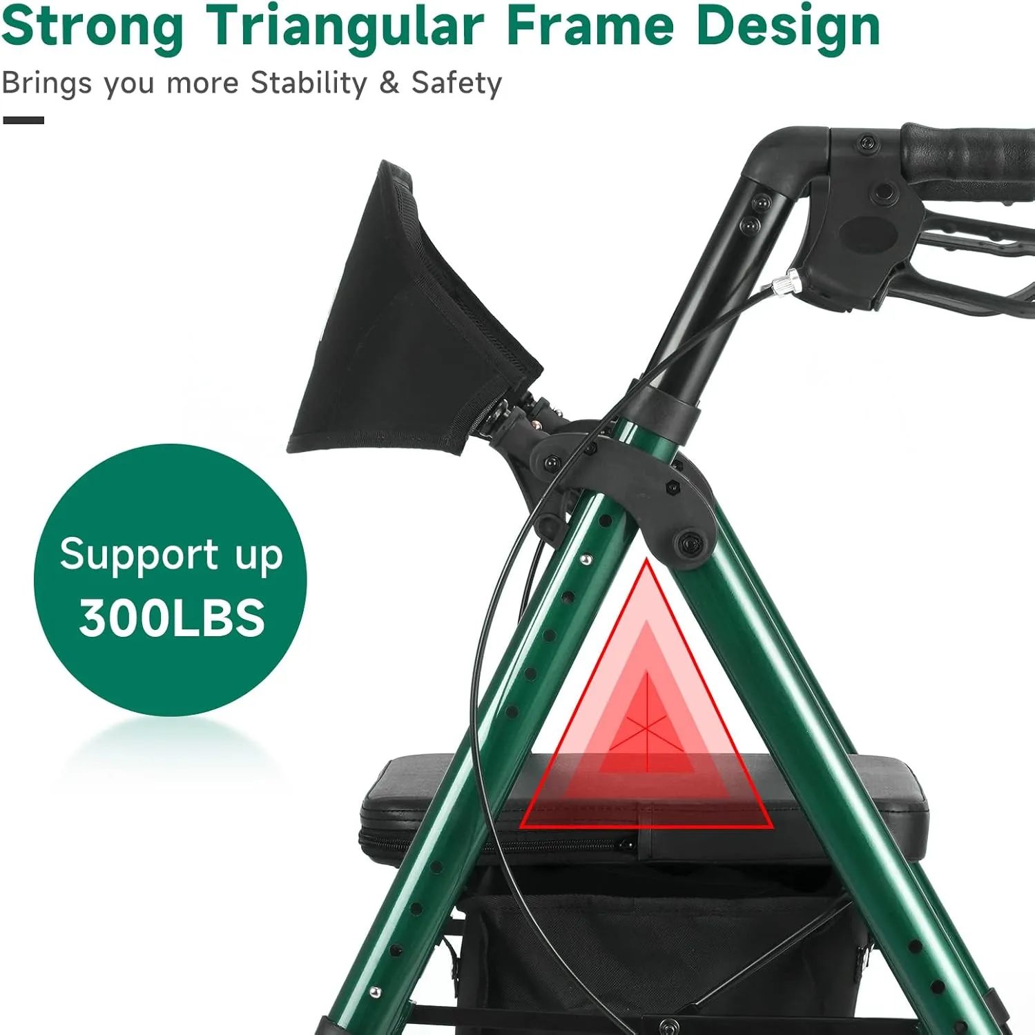 Rollator Walker Green 8" Large 4 Wheels Rollator Walkers for Seniors with Seat Locking Brakes Adjustable Seat and Arms Aluminum Medical Walker Foldable Removable Back Support 300 lbs