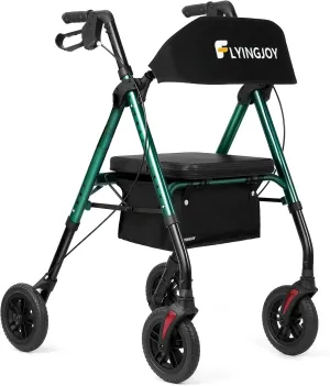 Rollator Walker Green 8" Large 4 Wheels Rollator Walkers for Seniors with Seat Locking Brakes Adjustable Seat and Arms Aluminum Medical Walker Foldable Removable Back Support 300 lbs