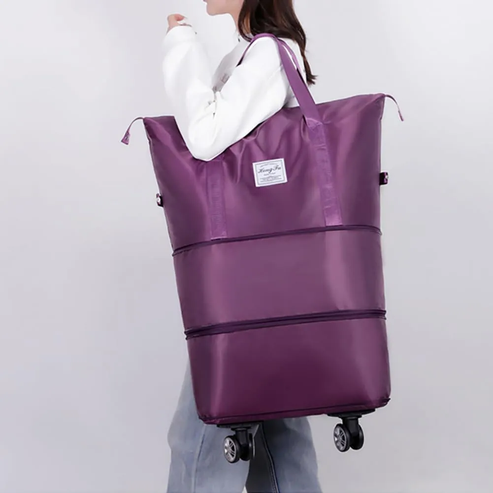 Rolling Duffle Bag with Wheels Foldable Travel Duffle Bags Expandable Carry on Luggage Bag with Detachable Wheels Large Weekender Overnight Bag (Deep Purple)