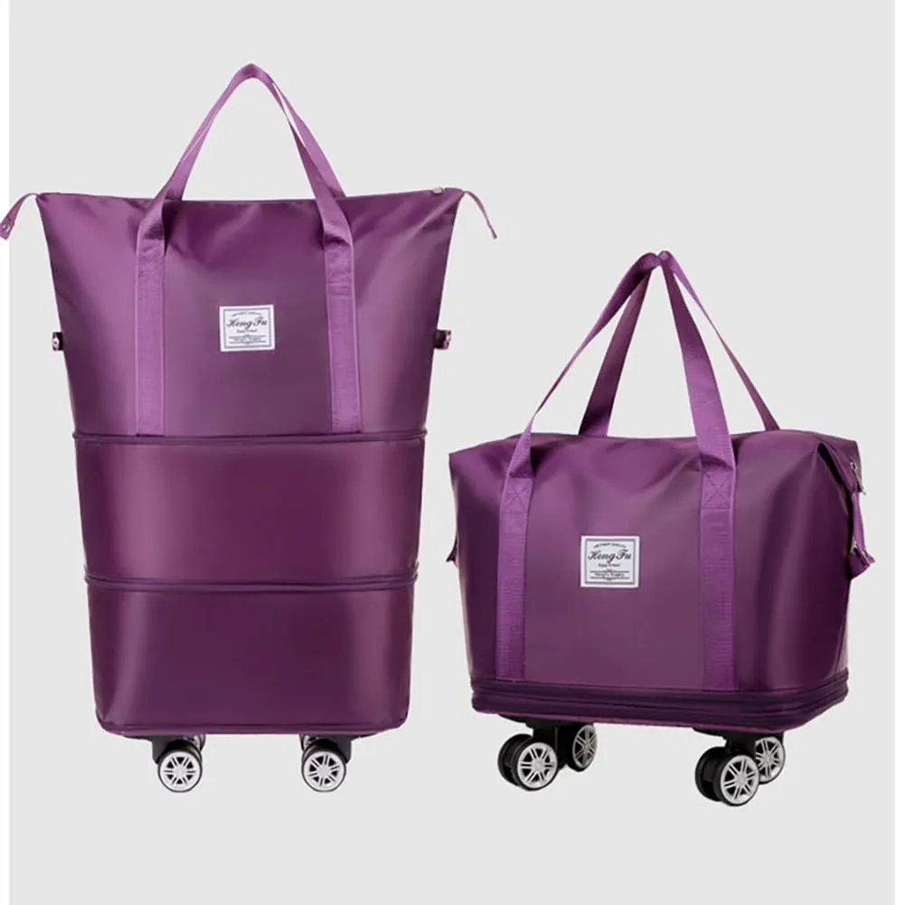 Rolling Duffle Bag with Wheels Foldable Travel Duffle Bags Expandable Carry on Luggage Bag with Detachable Wheels Large Weekender Overnight Bag (Deep Purple)