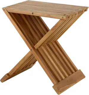 Rose Home Fashion Teak Wood Shower Stool 17" Folding Seat Fully Assembled Waterproof Bench in Bathroom Inside Corner Chair