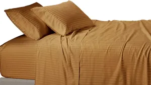 Royal Tradition Damask Striped 600-Thread-Count, 100-Percent Cotton Twin Extra Long XL 3PC Bed Sheets Set, Bronze