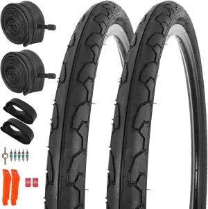 RUTU 26x1.95 Bicycle Tires, 26 Inch Bike Tires Folding Bicycle Tires and Tube with TR13 AV Schrader Valve, Compatible with Urban Commuting Bicycle and Beach Cruiser Cyclocross Kids